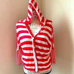 Maurices Red & White Striped Pullover with Hood